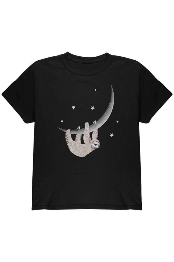 Sloth Hanging from the Moon Crescent Youth T Shirt Black Youth X-SM