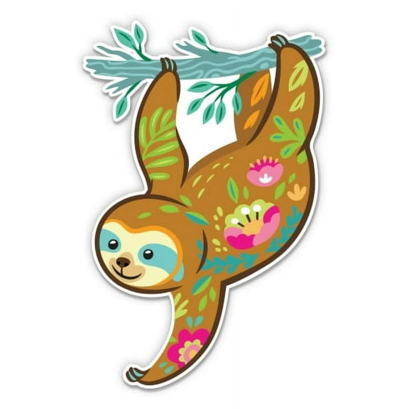 Sloth Hanging on Branch - 3" Vinyl Sticker - For Car Laptop Water Bottle Phone - Waterproof Decal
