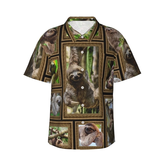 Sloth Hawaiian Shirts For Men, Summer Short-Sleeve Relaxed-Fit Button-Down Shirts 3x-Large