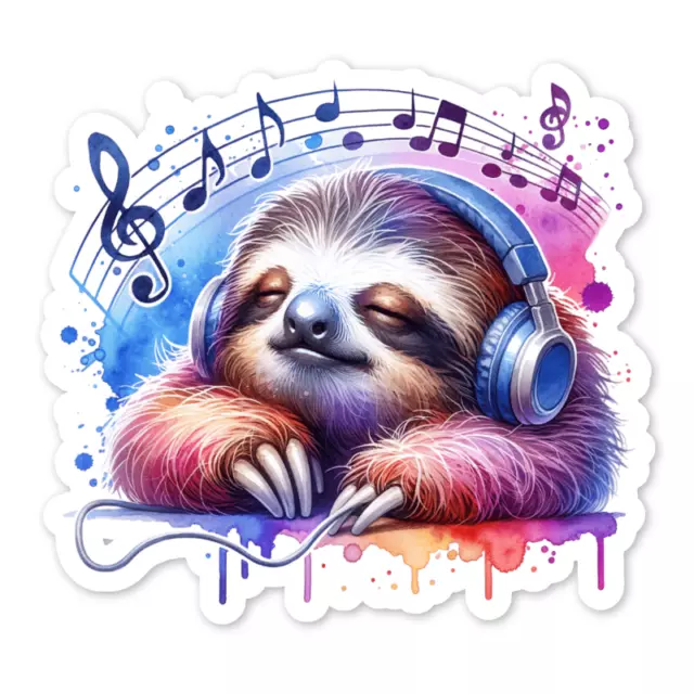 Sloth And Headphones Sticker, Water Resistant, Laptop, Water ...