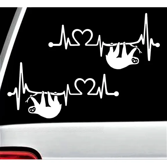 Sloth Heartbeat Lifeline Decal Sticker For Car Window 8.0 Inch Bg 264 2-Count