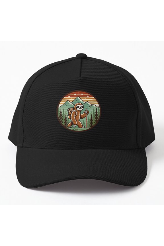 Sloth Hike Baseball Cap, Outdoor Trail Animal Character Graphic Design, Classic Everyday Hat