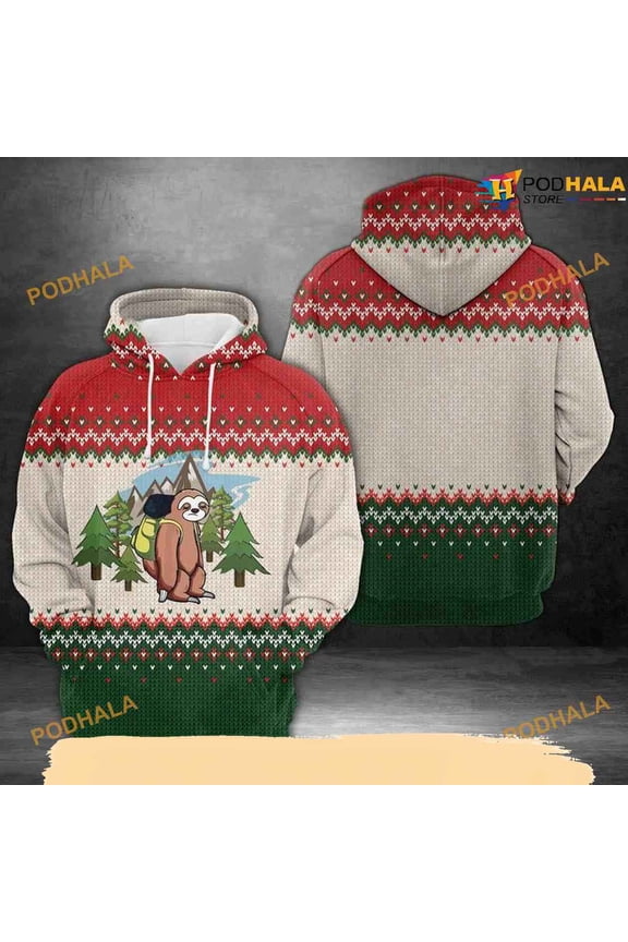 Sloth Hiking 3D Funny Christmas Hoodie
