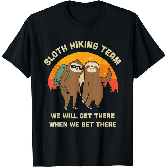 Sloth Hiking Team Funny Vintage Gift Unisex T-Shirt for Men Women Kids Toddler,Black Color,Size 5/6