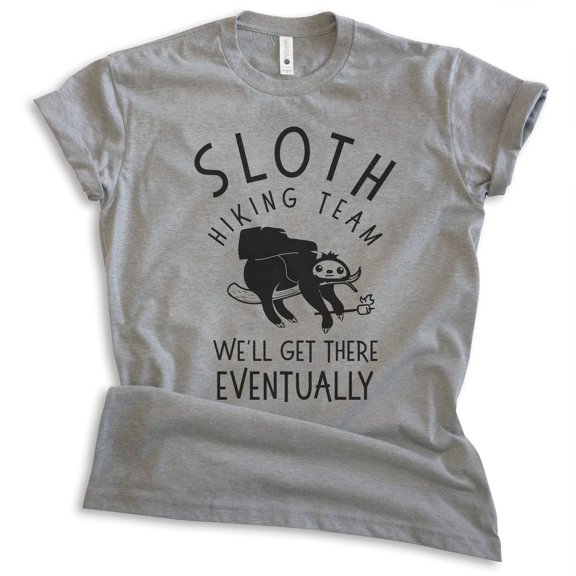 Sloth Hiking Team T-shirt, Unisex Women's Men's Shirt, Funny Sloth Hiking Cute Animal, Dark Heather Gray, X-Small