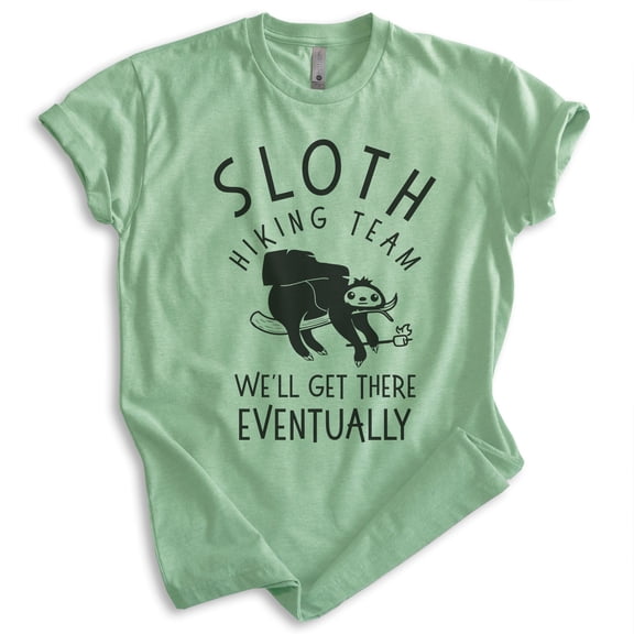 Sloth Hiking Team T-shirt, Unisex Women's Men's Shirt, Funny Sloth Hiking Cute Animal, Heather Apple Green, X-Small