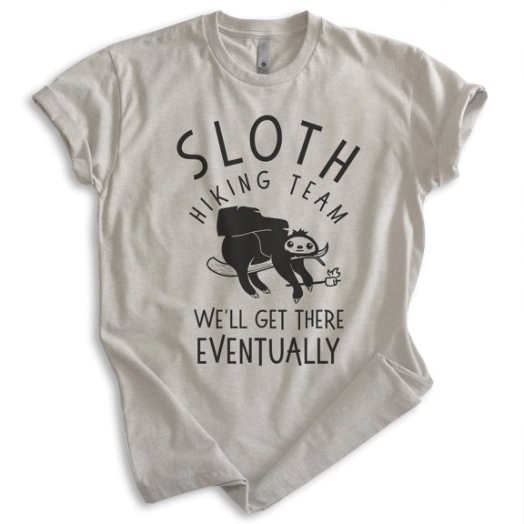 Sloth Hiking Team T-shirt, Unisex Women's Men's Shirt, Funny Sloth Hiking Cute Animal, Light Silk Gray, Medium