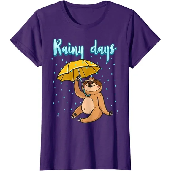 Sloth Holding An Umbrella Raining Weather Spring Graphic Design For Everyday Style T-Shirt, Size S-5XL