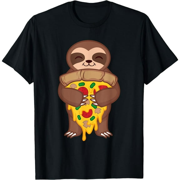 Sloth Holding Pizza Funny Foodie Animal Lover Gift Unisex T-Shirt for Men Women Kids Toddler,Black Color,Size 2T