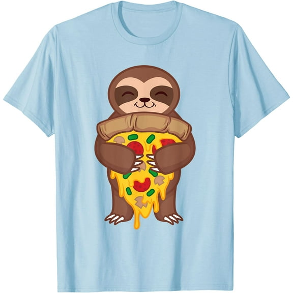 Sloth Holding Pizza Funny Foodie Animal Lover Gift Unisex T-Shirt for Men Women Kids Toddler,Light Blue Color,Size 2T