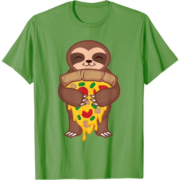 Sloth Holding Pizza Funny Foodie Animal Lover Gift Unisex T-Shirt for Men Women Kids Toddler,Lime Color,Size 3XL