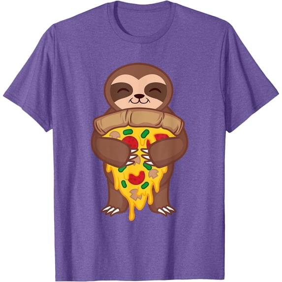 Sloth Holding Pizza Funny Foodie Animal Lover Gift Unisex T-Shirt for Men Women Kids Toddler,Violet Color,Size 5XL