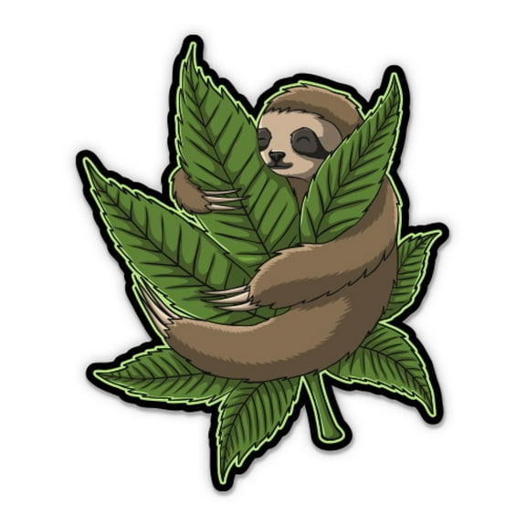 Sloth Hugging Marijuana Leaf Weed Lazy Chill - 3" Vinyl Sticker - For Car Laptop Water Bottle Phone - Waterproof Decal