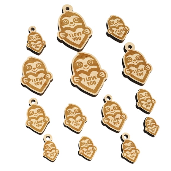 Sloth I Love You Wood Mini Charms Shapes DIY Craft Jewelry - With Hole - 16mm (22pcs)