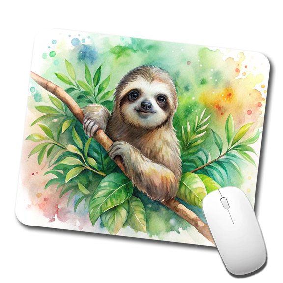 Sloth In A Tree Watercolor Mouse Pad Low Profile Gaming Mat