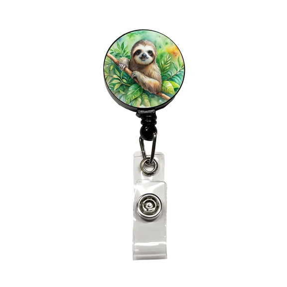 Sloth In A Tree Watercolor Retractable Reel ID Badge Key Card Name Tag Holder with Clip
