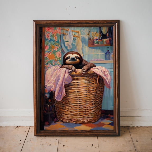 Sloth In Laundry Room Print Funny Wall Art Whimsical Decor Cute Decor For Home Animal Lover Gift Housewarming Gifts