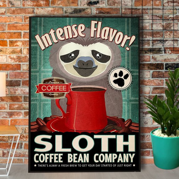 Sloth Intense Flavor Sloth Coffee Bean Company Paper Poster No Frame Matte Wall Art Decor 16 x 24 Inch Poster
