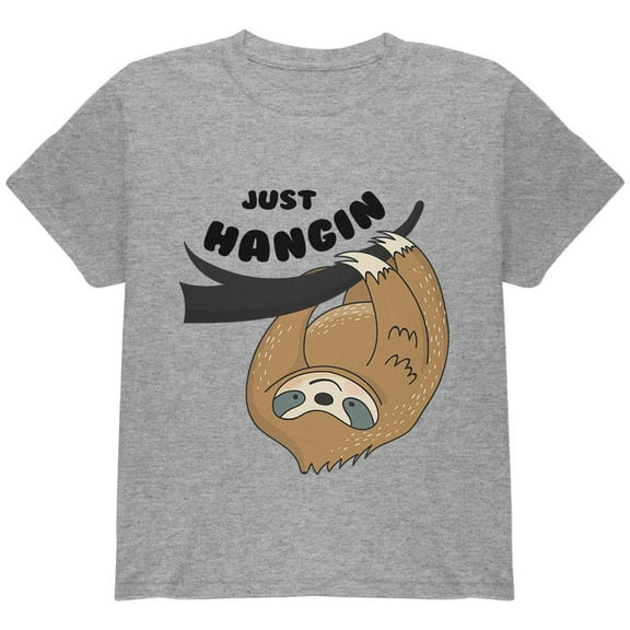 Sloth Just Hangin' Pun Youth T Shirt Heather YLG