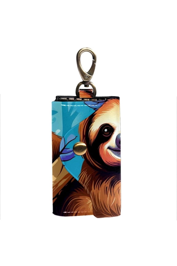 Sloth Key Pouch Key Organizer Key Wallet Key Case Card ID Holder Wallet with 6 Hooks and Side Pockets Printed Key Holder Unisex