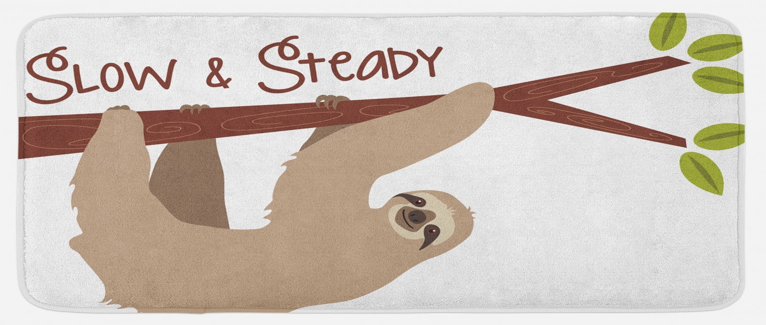 Sloth Kitchen Mat, Cartoon Style Australian Wildlife Mammal on Tree ...