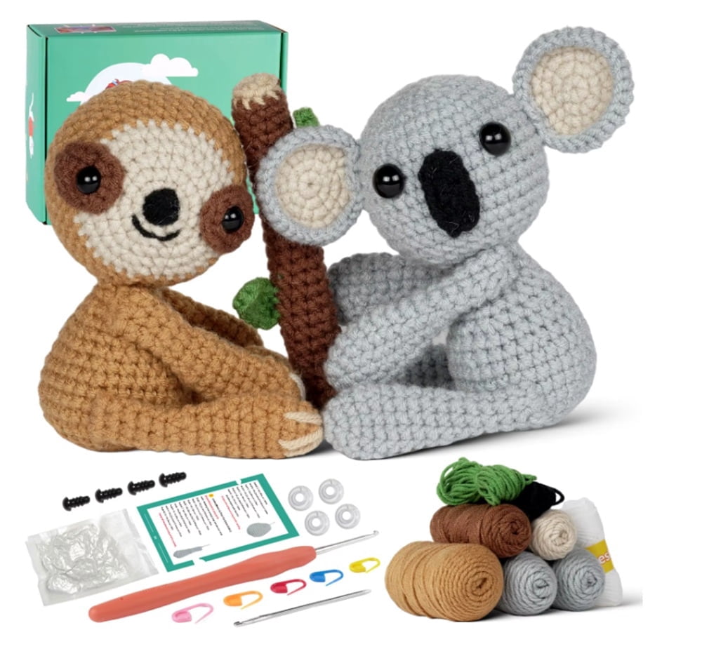 TIKA Sloth & Koala Crochet Kit for Beginners, Amigurumi Starter Set with Video Tutorials