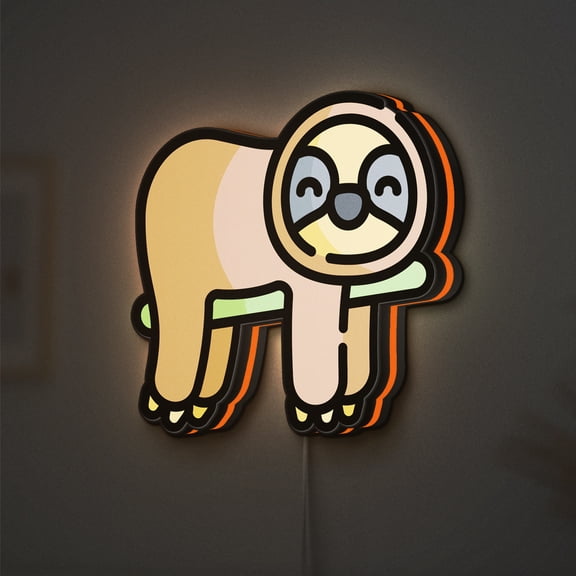 Sloth LED Lightbox - Wildlife Mammal Fauna Decor, Custom Led Sign for Home Office Shop Decor (Height 8 inch, 20cm)