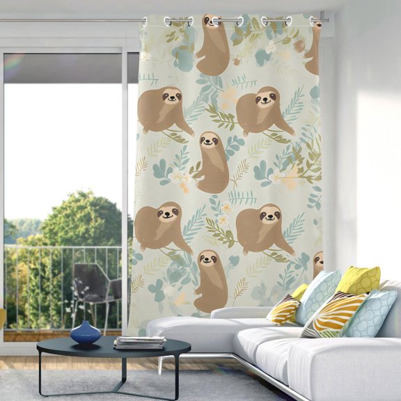 Sloth Leaves Flowers Blackout Curtain Panels Drapes Privacy Assured with Light Filtering Curtains for Living room Bedroom Bathroom Window