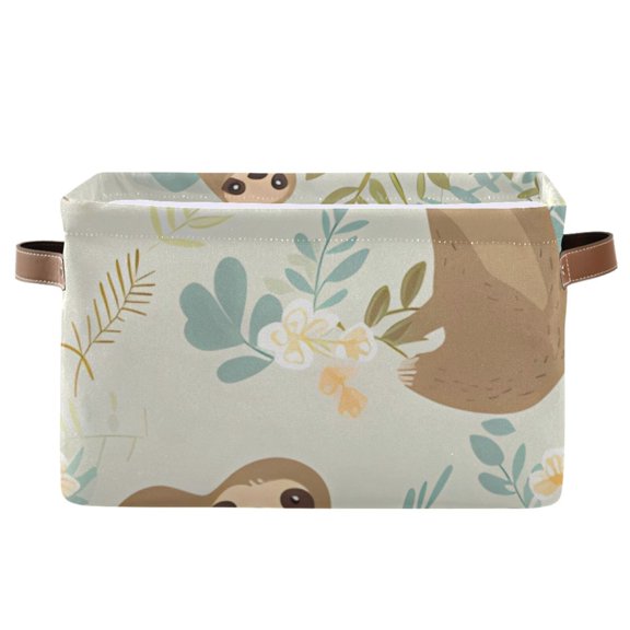 Sloth Leaves Flowers Storage Bins Baskets With Handles Storage Box Clothes Organizer Organization Toys