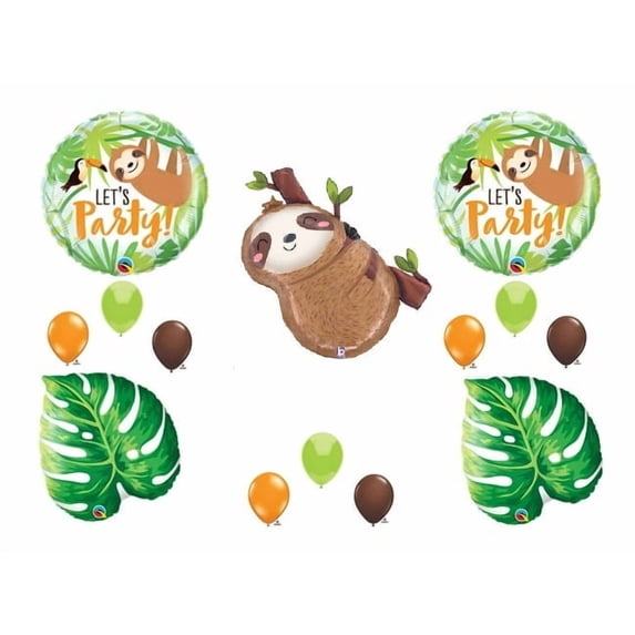 Sloth Let's Party Birthday Balloons Zoo Jungle Safari Monkey Decorations Supplies