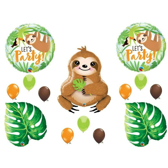 Sloth Let's Party Birthday Balloons Zoo Jungle Safari Monkey Decorations