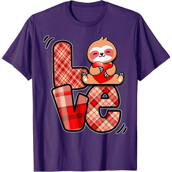 Sloth Love Holding Heart Valentines Day Cute Animal Lover Unisex T-Shirt for Men Women Kids Toddler,Purple Color,Size YS
