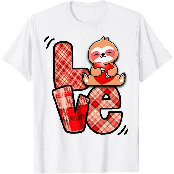 Sloth Love Holding Heart Valentines Day Cute Animal Lover Unisex T-Shirt for Men Women Kids Toddler,White Color,Size L
