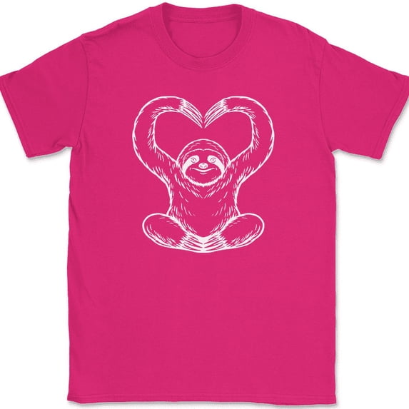 Sloth Love T-Shirt Heart Valentine's Day Cute Animal Graphic Gift Tee - Pink, 2XL