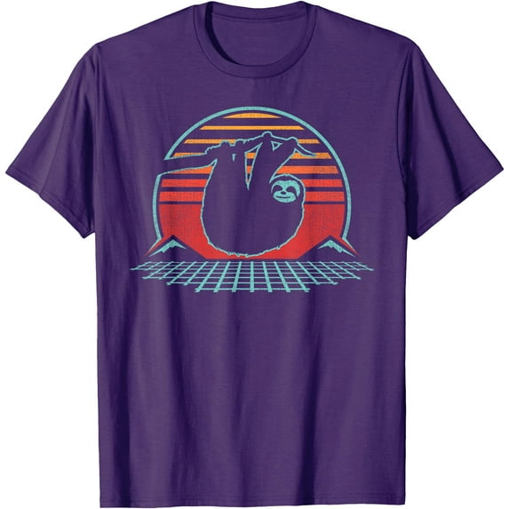 Sloth Lover Animal Retro Vintage 80s Style Unisex T-Shirt for Men Women Kids Toddler,Purple Color,Size 2XL