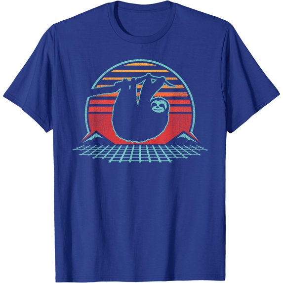 Sloth Lover Animal Retro Vintage 80s Style Unisex T-Shirt for Men Women Kids Toddler,Royal Blue Color,Size YL