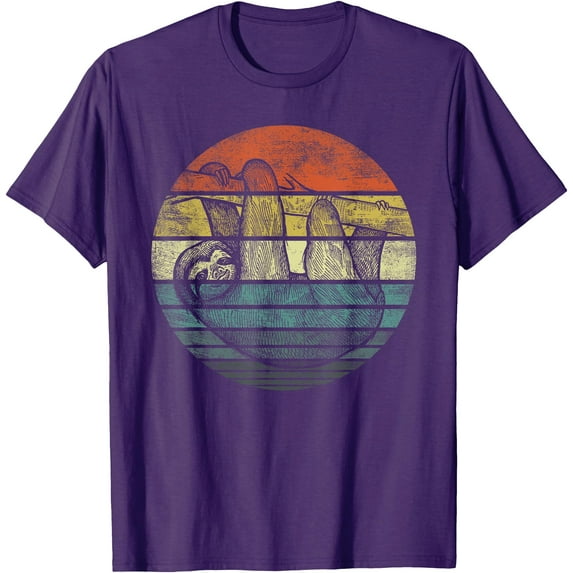 Sloth Lover Gifts Retro Sunset Funny Animal Sloth Silhouette Unisex T-Shirt for Men Women Kids Toddler,Purple Color,Size 2XL