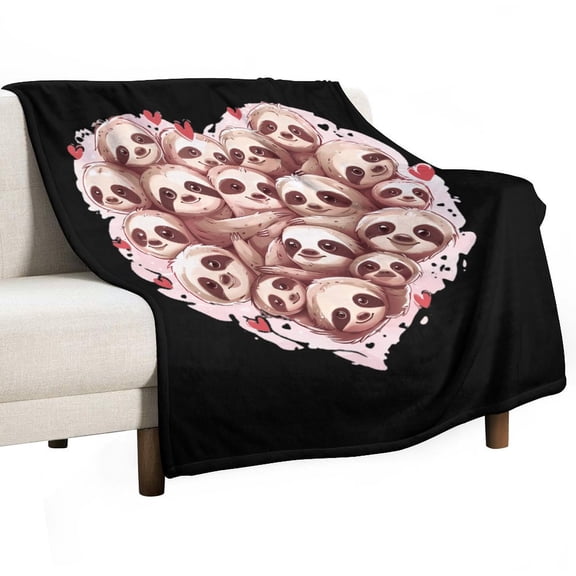 Sloth Lover Heart Sloths Super Soft Blanket Flannel Throw Blanket Flannel Microfiber Blankets for Couch Bed Sofa Fluffy and Warm 50"x60"