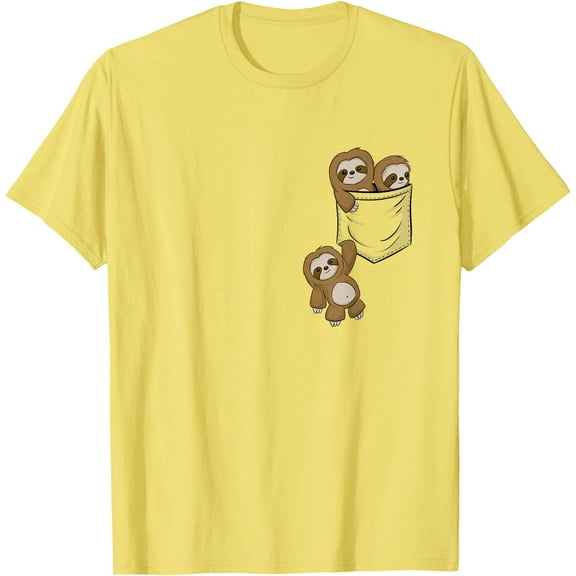 Sloth Lovers Cute Kawaii Baby Sloths In Fake Pocket Graphic Unisex T-Shirt for Men Women Kids Toddler,Cornsilk Color,Size M