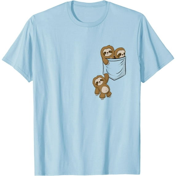 Sloth Lovers Cute Kawaii Baby Sloths In Fake Pocket Graphic Unisex T-Shirt for Men Women Kids Toddler,Light Blue Color,Size 2T