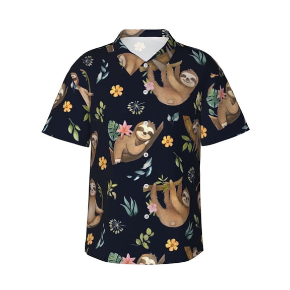Sloth Men'S 3d Print Casual Button Down Shirts, Novelty Hawaiian Short Sleeves 2xl