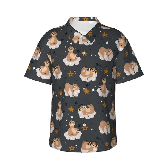 Sloth Men'S 3d Print Casual Button Down Shirts, Novelty Hawaiian Short Sleeves 2xl