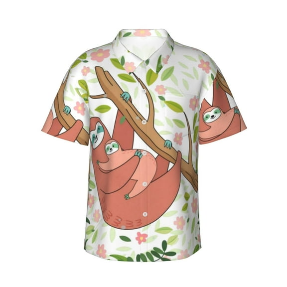 Sloth Men'S 3d Print Casual Button Down Shirts, Novelty Hawaiian Short Sleeves S
