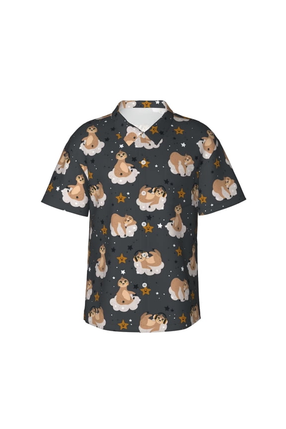 Sloth Men'S 3d Print Casual Button Down Shirts, Novelty Hawaiian Short Sleeves Xl