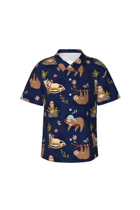 Sloth Men'S 3d Print Casual Button Down Shirts, Novelty Hawaiian Short Sleeves Xl