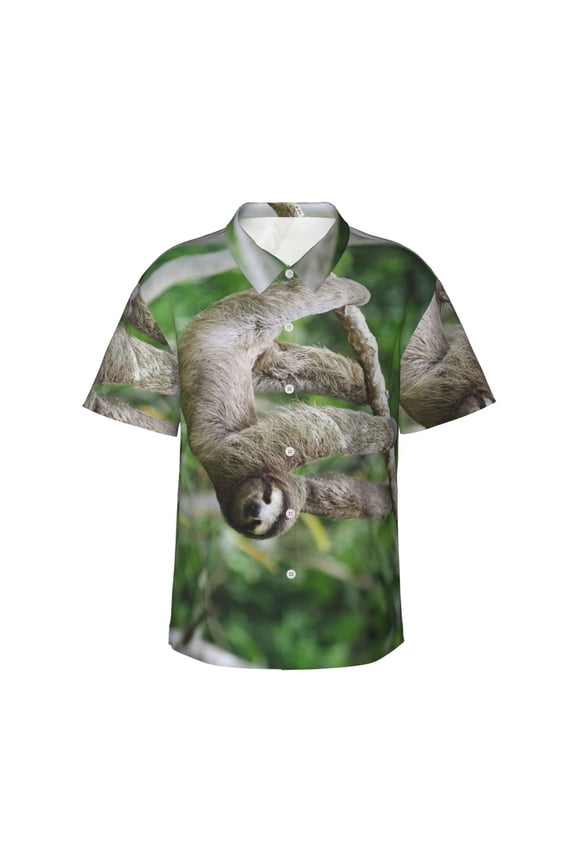 Sloth Men'S 3d Print Casual Button Down Shirts, Novelty Hawaiian Short Sleeves Xl