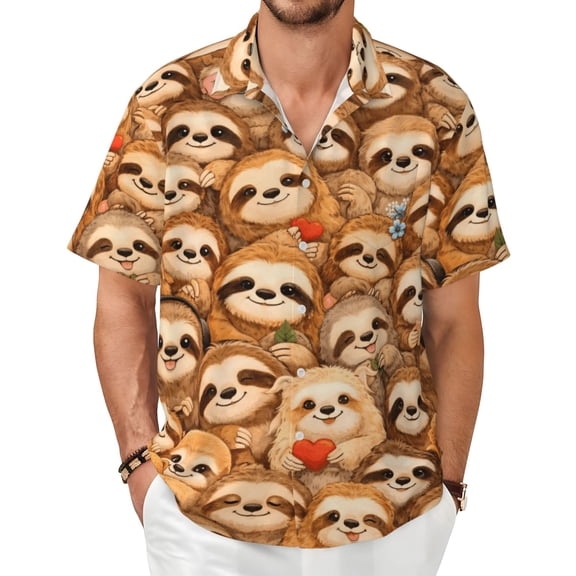 Sloth Men's Shirts Short-Sleeved with All-Over Prints Button-Up Shirts