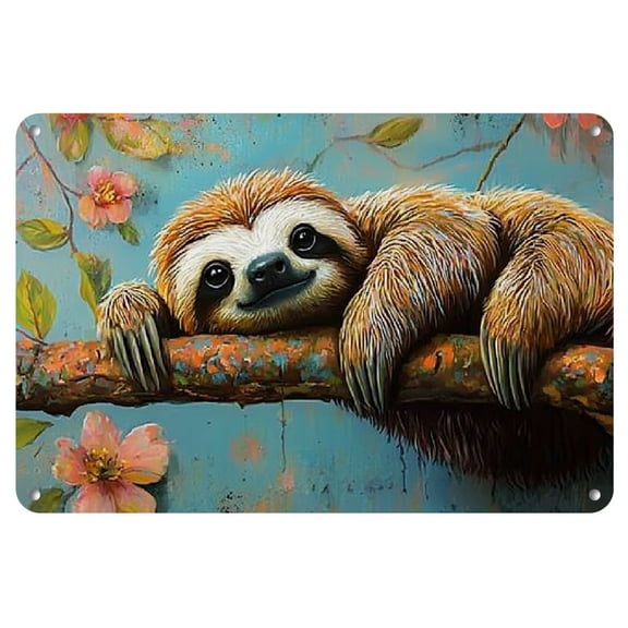 Sloth Metal Sign Wall Decor - Vintage Iron 12x8 Inch Plaque for Entryway, Rustic Hanging Art for Cafe, Bar, Club & Living Room, No Electricity Needed, Ideal Thanksgiving Gift