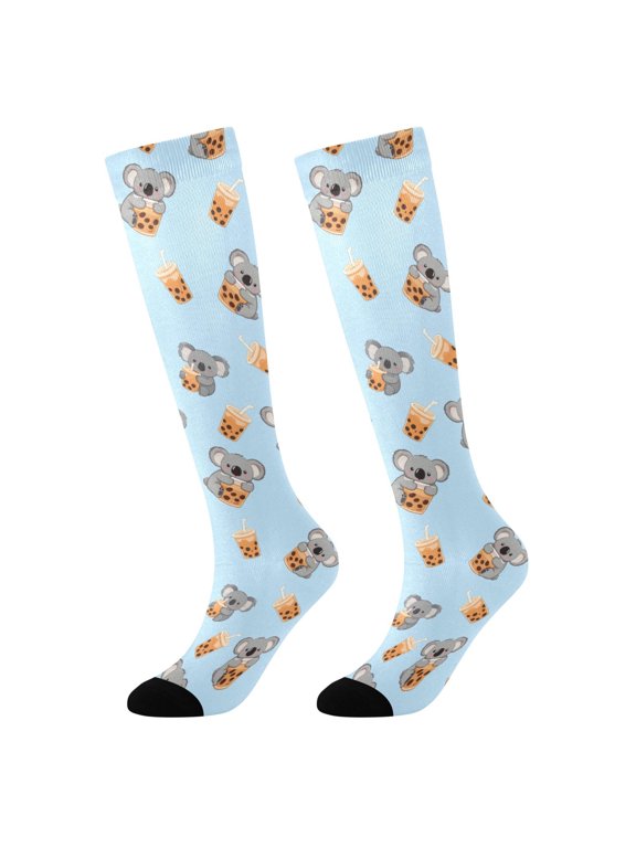 Sloth Milk Tea Novelty Patterned Knee High Socks Breathable Stretchy Soft Tall Boot Socks