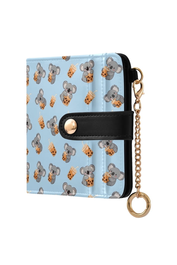 Sloth Milk Tea Small Wallet for Women RFID Blocking Bifold PU Leather Credit Card Holder with Zipper Coin Pocket Compact Cute Travel Purse Magnetic Snap 7 Card Slots